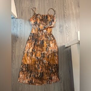Elegant Brown and gold silk Women's Dress